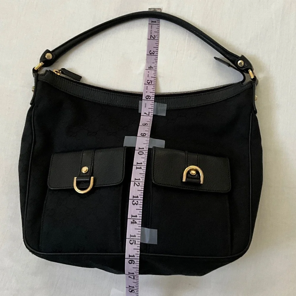 GUCCI Vintage GG Canvas Abbey D-Ring Pocket Hobo Black